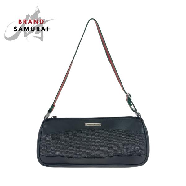 グッチ GUCCI GG柄 シマグッチ シェリーライン レザー ボディーバック GUCCI（グッチ） 美品 シェリーライン ブラック 黒 シルバー金具