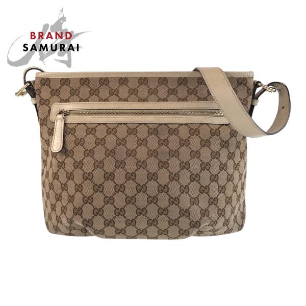 GUCCI グッチ ベージュ アイボリー ゴールド金具 GGキャンバス /レザー 388930 ショルダーバッグ メッセンジャーバッグ レディース 506340 【中古】 GUCCI（グッチ） ベージュ アイボリー ゴールド金具 GGキャンバス