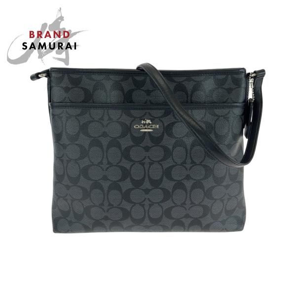 COACH コーチ ビジネスバッグ PVC レザー シグネチャー 柄　黒　美品 COACH 美品 コーチ シグネチャー ロゴ ブラック 黒 グレー