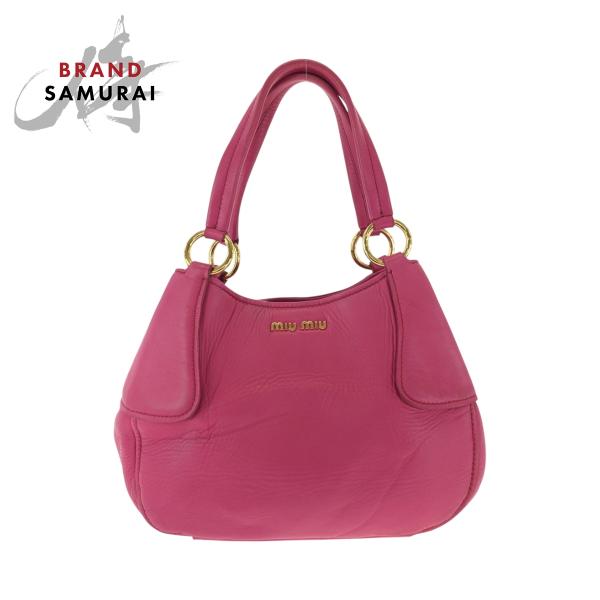 miumiu バッグ miu 美品 MIUMIU ミュウミュウ ロゴ ピンク ゴールド金具 レザー ワン