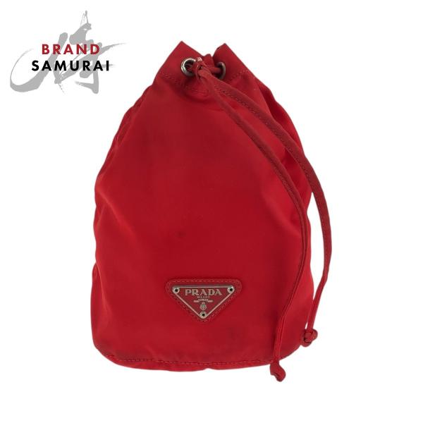 PRADA プラダ テスート 三角プレート アクセサリーポーチ PRADA プラダ テスート 三角ロゴプレート レッド シルバー金具
