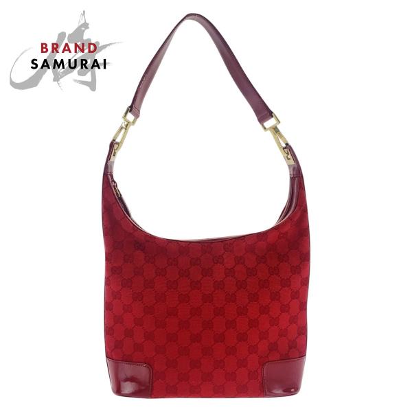 美品 GUCCI グッチ レッド ゴールド金具 GGキャンバス /エナメル 001 4204 ホーボー ショルダーバッグ レディース 601625 【中古】 GUCCI（グッチ） レッド ゴールド金具 GGキャンバス/エナメル 001 4204