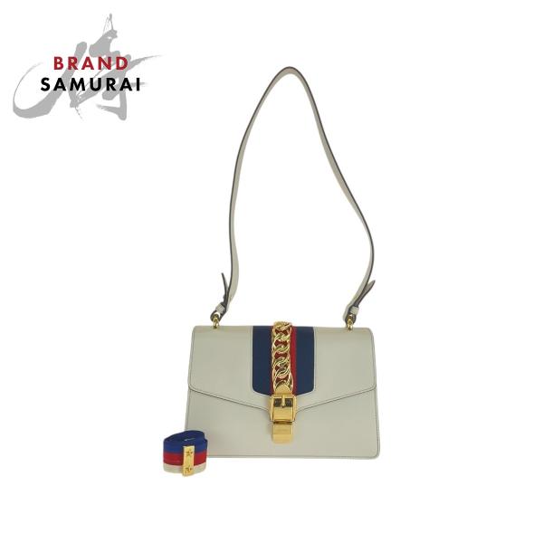 GUCCI グッチ シェリーライン シルヴィ アイボリー 白 ゴールド金具 レザー 421882 ショルダーバッグ レディース 502169 【中古】 GUCCI（グッチ） シェリーライン シルヴィ アイボリー 白 ゴールド金具