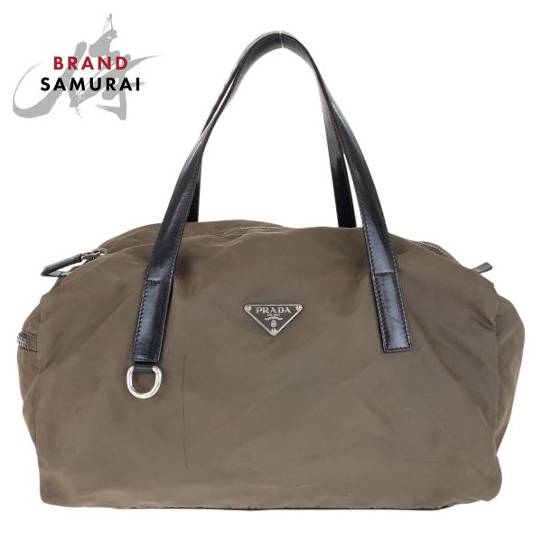美品 プラダ PRADA 三角プレート テスート ハンドバッグ ミニボストン PRADA プラダ テスート 三角ロゴプレート ブラック 黒 シルバー