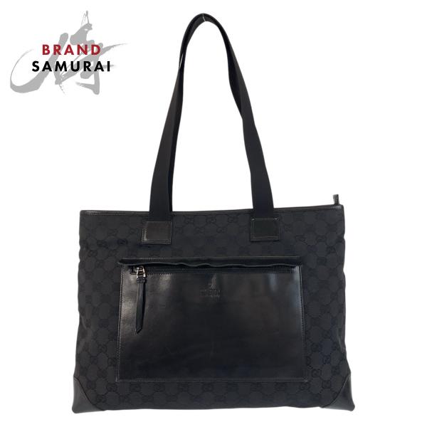 GUCCI グッチ ハンドバッグ トートバッグ ブラック 黒 キャンバス×レザー GUCCI 美品 グッチ ブラック 黒 GGキャンバス/レザー 34339