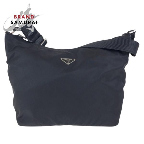 プラダ ショルダーバッグ 三角ロゴプレート テスートナイロン レザー ブラック PRADA 美品 プラダ テスート 三角ロゴプレート ブラック 黒