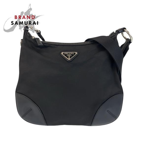 PRADA 美品 プラダ テスート 三角ロゴプレート ブラック 黒