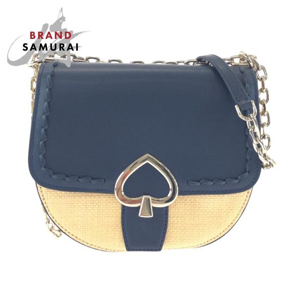 新品未使用 Kate Spade ケイトスペード ネイビー レザー /ラフィア ショルダーバッグ ポシェット レディース 502739 【中古】 loopinc2019ys_502739