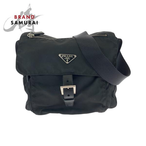 PRADA 美品 プラダ テスート 三角ロゴプレート ブラック 黒