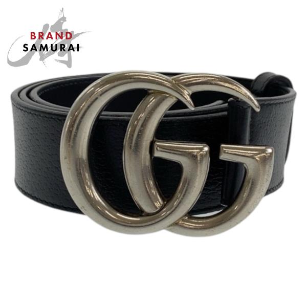 希少　GUCCI グッチ　メンズ　ベルト　GGマーモント　シルバー金具　ブラック GUCCI グッチ マーモント GGロゴ ブラック 黒 シルバー金具