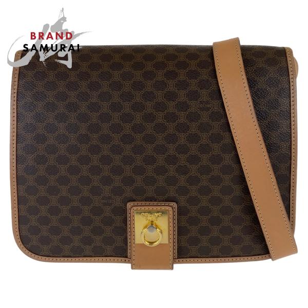 CELINE（セリーヌ） マカダム ブラウン ゴールド金具 PVC/レザー 斜め