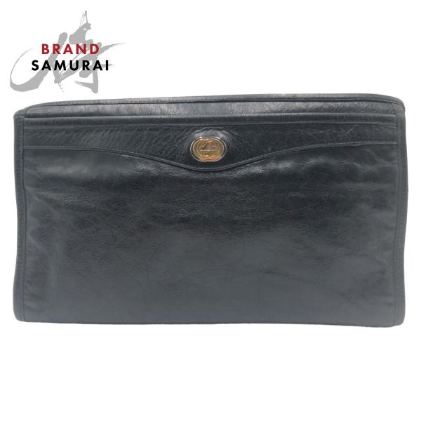 美品 グッチ クラッチバッグ セカンドバッグ インターロッキング オールレザー GUCCI 美品 グッチ インターロッキング ブラック レザー