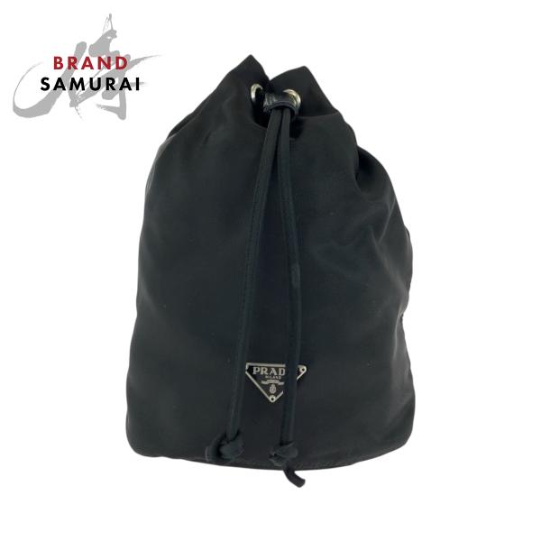 良品✨　プラダ　ポーチ　三角ロゴプレート　テスートナイロン　レザー　ブラック　黒 良品 PRADA プラダ 三角ロゴ プレート ナイロン テスート