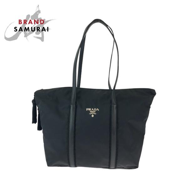S*様 PRADA プラダ ハンドバック トートバッグ 三角プレート　ブラック PRADA（プラダ） 美品 テスート 三角ロゴプレート フリンジ ブラック