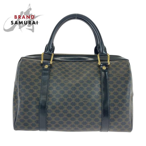 【美品】CELINE セリーヌ マカダム ボストン ハンドバック PVC CELINE（セリーヌ） 美品 マカダム ブラウン ブラック ゴールド金具