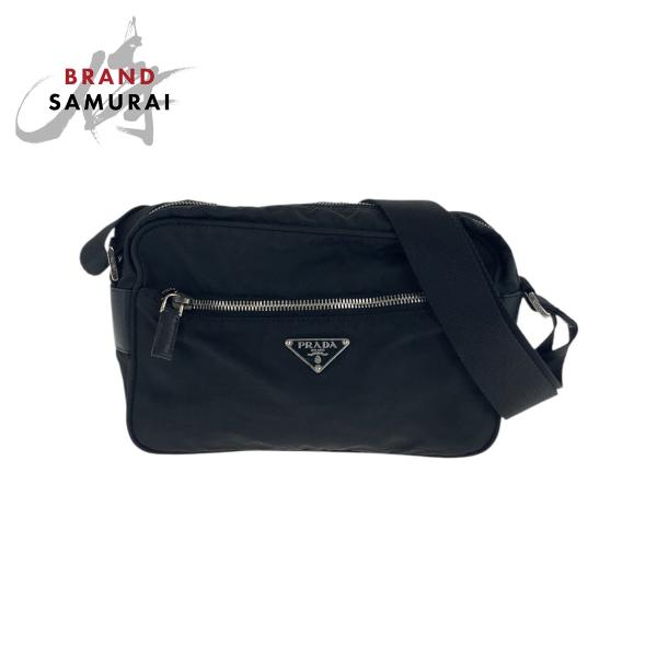 【良品】PRADA プラダ　テスートナイロン　ショルダーバッグ　三角プレート　黒 PRADA（プラダ） テスート 三角ロゴプレート ブラック 黒 シルバー金具