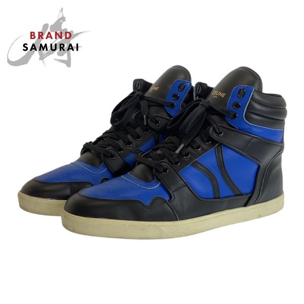 CELINEスニーカー CELINE セリーヌ ブルー ブラック 黒 レザー スニーカー メンズ 503631