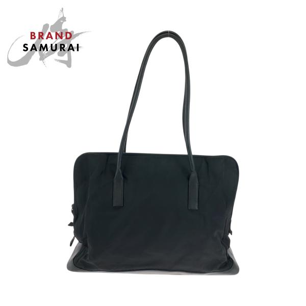 プラダ テスートナイロン レザー トートバッグ 肩掛け ショルダー ブラック PRADA 美品 プラダ テスート ロゴ ブラック 黒 シルバー金具