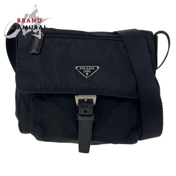 PRADA プラダ テスート 三角ロゴプレート ブラック 黒 シルバー