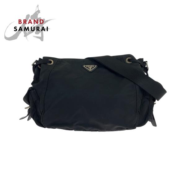 正規品✨プラダ ショルダーバッグ 三角ロゴプレート テスートナイロン レザー 黒 PRADA - プラダ ショルダーバッグ 三角ロゴ カメラバッグ