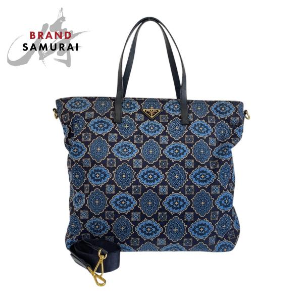 PRADA 美品 プラダ テスート 三角ロゴプレート ブルー ネイビー