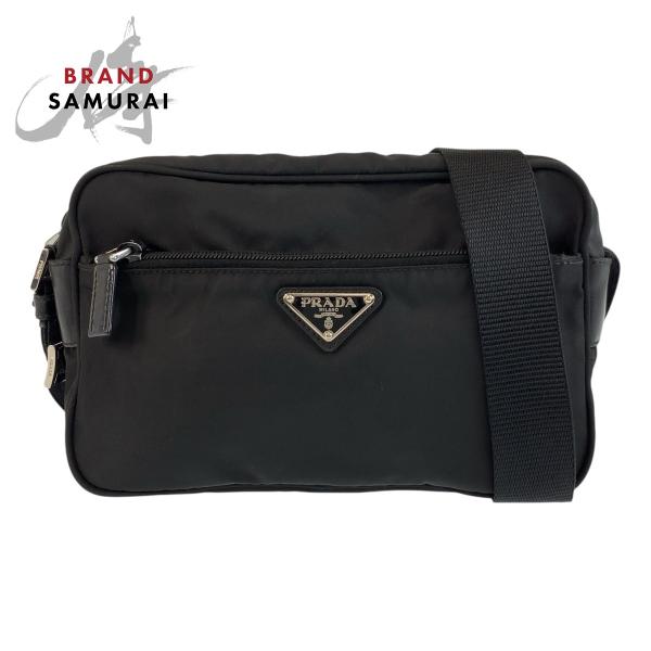 PRADA 美品 プラダ テスート 三角ロゴプレート ブラック 黒