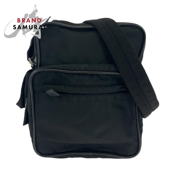 PRADA 美品 プラダ テスート 三角ロゴプレート ブラック 黒 シルバー