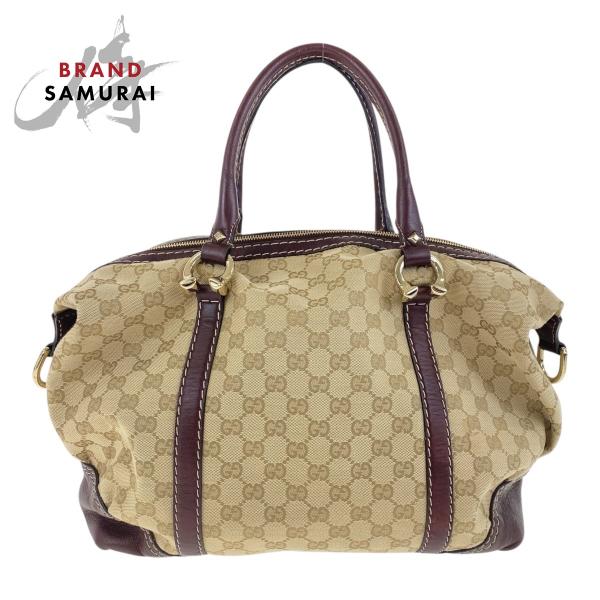 【美品】グッチ ハンドバッグ ミニボストン GGキャンバス レザー ベージュ GUCCI 美品 グッチ ベージュ ブラウン ゴールド金具 GG