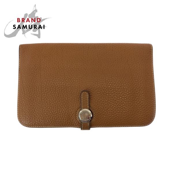 HERMES（エルメス） ドゴンGM ゴールド ブラウン シルバー金具 トゴ 長