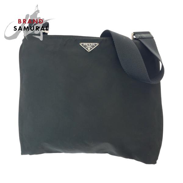 美品 PRADA プラダ テスート 三角ロゴプレート ブラック シルバー金具 ナイロン 斜め掛け ショルダーバッグ ポシェット レディース 504746 【中古】 PRADA（プラダ） 美品 テスート 三角ロゴプレート ブラック シルバー