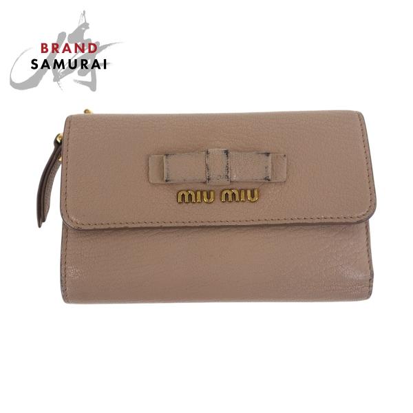miumiu ミニ財布　リボン MIU MIU レザー マドラス ミニ財布 三つ折 リボン MIUMIU | Amazon 小物