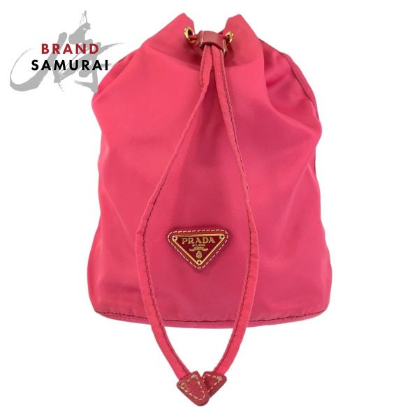 PRADA プラダ 巾着ポーチ テスートナイロン 三角プレートロゴ イエロー PRADA プラダ 巾着ポーチ ナイロン 三角プレート イエロー 黄色