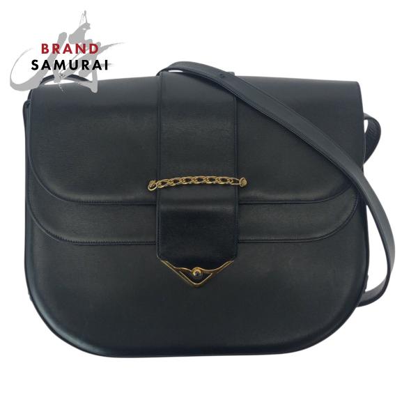 美品 CARTIER カルティエ サファイアライン ブラック 黒 ゴールド金具 レザー ショルダーバッグ ポシェット レディース 505026 【中古】 Cartier（カルティエ） 美品 サファイアライン ブラック 黒 ゴールド