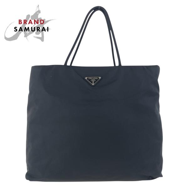 【美品】PRADA テスートナイロン トートバッグ シロゴ プレート イタリア製 PRADA 美品 プラダ テスート 三角ロゴプレート ブラック 黒