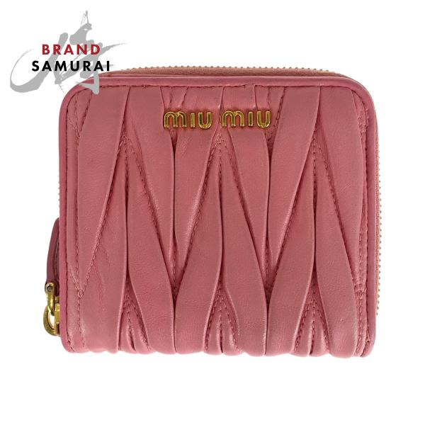 【美品】miu miu マテラッセ L字 金ロゴ 二つ折り財布 ピンク 美品】miu miu マテラッセ L字 金ロゴ 二つ折り財布 ピンク