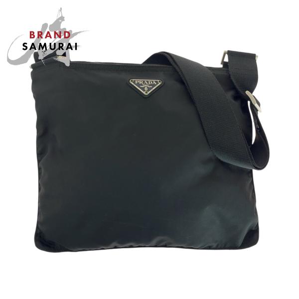 美品⭐︎PRADA ボディバッグ 黒 ナイロン シルバープレート PRADA（プラダ） テスート 三角ロゴプレート ブラック 黒 シルバー金具