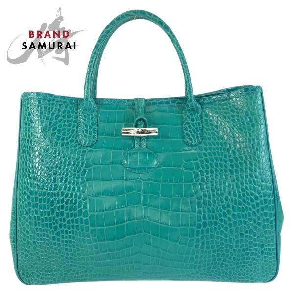 美品-Longchampロンシャン モノグラム柄トートバッグ LONGCHAMP（ロンシャン） 美品 ロゾ 型押し エメラルドグリーン