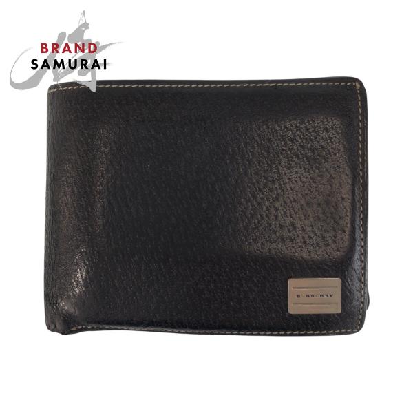BURBERRY ブラック レザー 財布 BURBERRY（バーバリー） ブラック 黒 シルバー金具 レザー 折財布