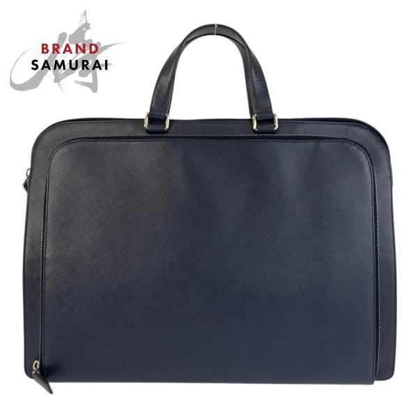 極美品 PRADA プラダ サフィアーノ ビジネスバッグ ブリーフケース PRADA（プラダ） 美品 サフィアーノ ネイビー シルバー金具 レザー