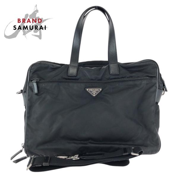 【美品✨】プラダ ビジネスバッグ サフィアーノレザー 三角プレート 黒 PRADA（プラダ） テスート サフィアーノ 三角ロゴプレート ブラック 黒