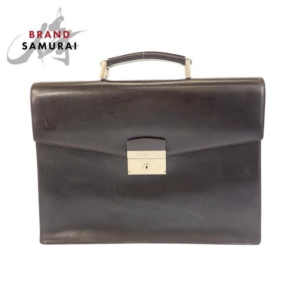 PRADA プラダ メンズ レザー ビジネス バッグ ブラウン シルバー金具 PRADA（プラダ） 美品 ブラウン シルバー金具 レザー ビジネスバッグ