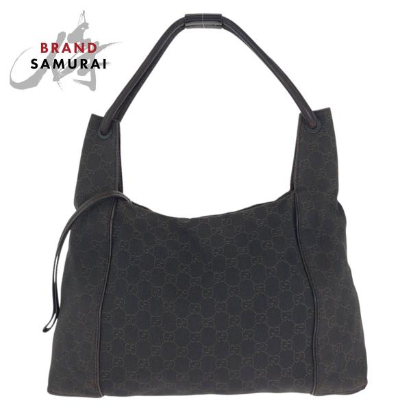 Gucci ブラック ショルダーバッグ GUCCI（グッチ） ダークブラウン ゴールド金具 GGキャンバス/レザー