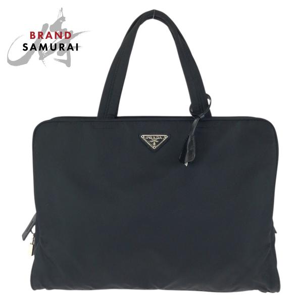 美品 PRADA プラダ テスート 三角ロゴプレート ブラック 黒 シルバー金具 ナイロン ビジネスバッグ ブリーフケース ハンドバッグ メンズ 602186 【中古】 PRADA（プラダ） 美品 テスート 三角ロゴプレート ブラック 黒