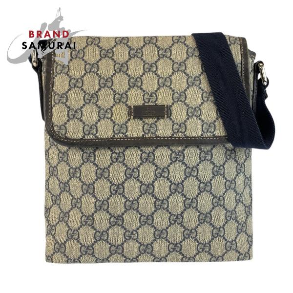 GUCCI グッチ GGスプリーム ショルダーバッグ ロゴプレート 223666 GUCCI（グッチ） 美品 グレー ネイビー GGスプリームキャンバス 223666