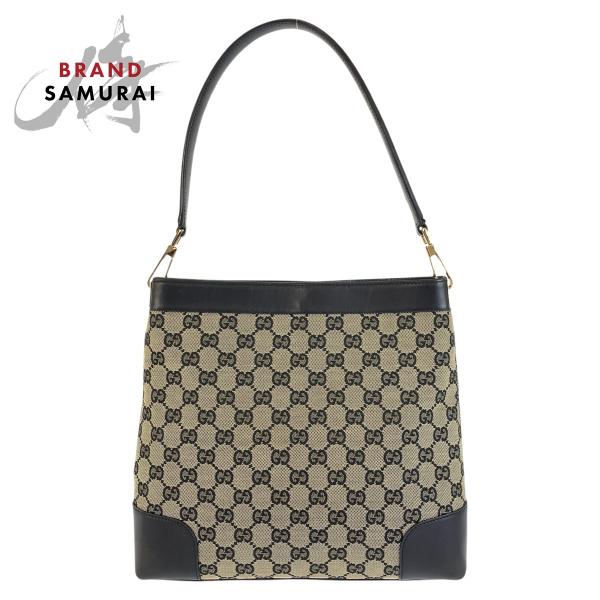 GUCCI ショルダーバッグ ブラック レザー ゴールド金具 GUCCI（グッチ） 美品 ブラック 黒 ゴールド金具 GGキャンバス/レザー
