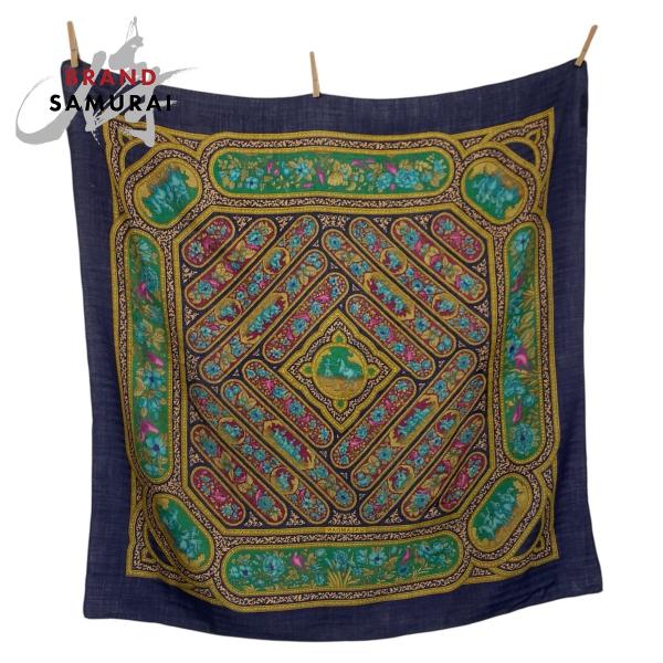 HERMES（エルメス） QALAMDAN カレ90 ネイビー マルチカラー シルク