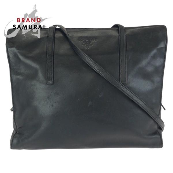 PRADA（プラダ） ブラック 黒 シルバー金具 レザー ショルダーバッグ