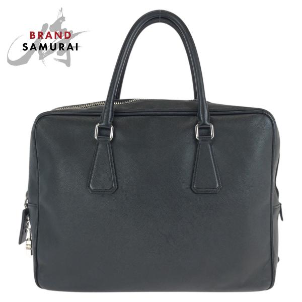 PRADA 三角プレートロゴ ナイロンサフィアーノレザーブリーフケース 黒 PRADA（プラダ） 美品 サフィアーノ 三角ロゴプレート ブラック 黒