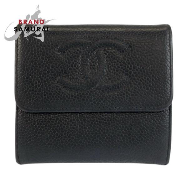 CHANEL（シャネル） 美品 ココマーク ブラック 黒 レザー 折財布