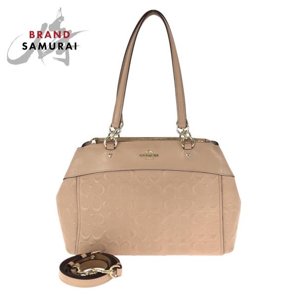 【極美品】コーチ　COACH　トートバッグ　ショルダーバッグ　2way　レザー COACH（コーチ） シグネチャー 2way ベージュ ピンク ゴールド金具